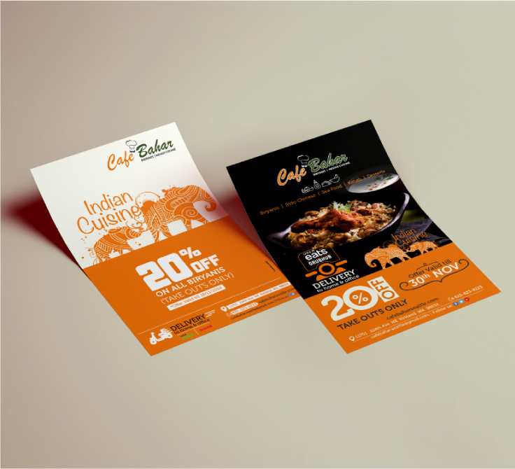 Pamplet designs done by Gruve Communications Agency for a multi-cuisine restaurant in Hyderabad